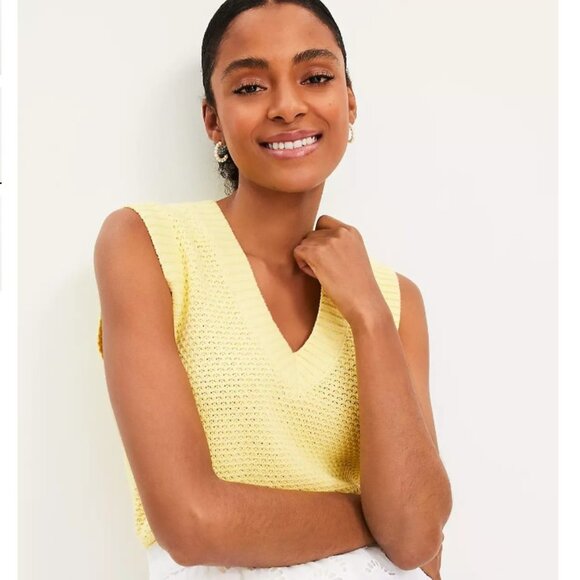 Lemon Yellow V-Neck Sweater Vest Loft  XL - NEW - Picture 2 of 9